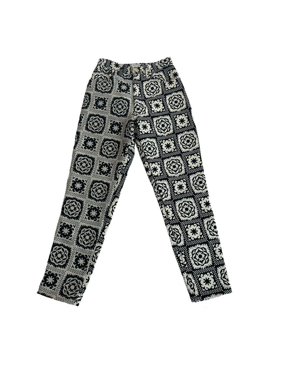 Moschino vintage black cream crochet knit slim fit pants